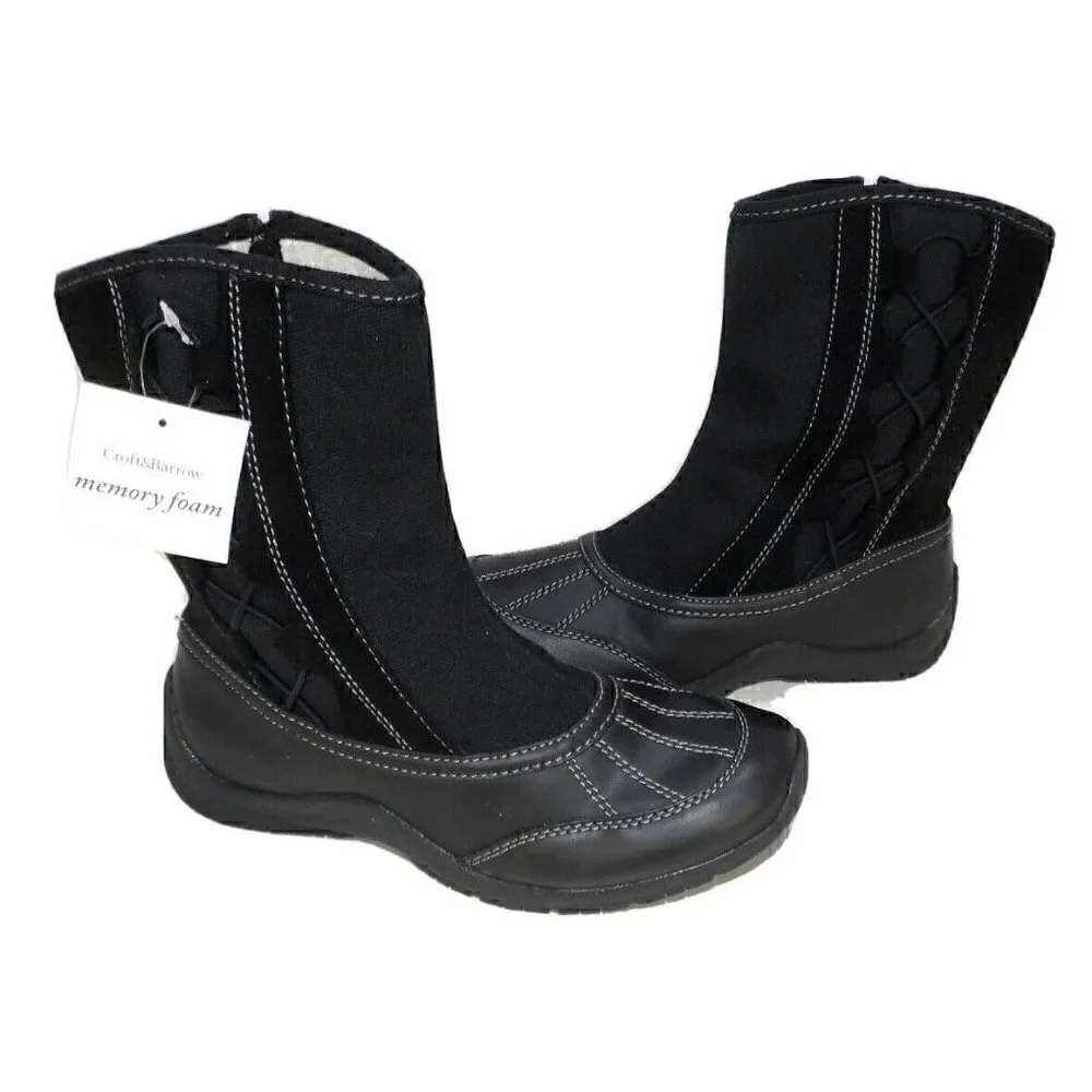 CROFT & BARROW woman's winter black zip up ankle boots 7M man made materials NEW